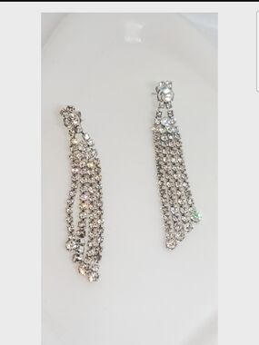Crystal Tassel Drop Earrings in Silver with Rinestones